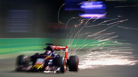 In this long-exposure photo, sparks fly from the car of Formula One driver Max Verstappen as he qualifies for the Grand Prix of Singapore on Saturday, September 19.