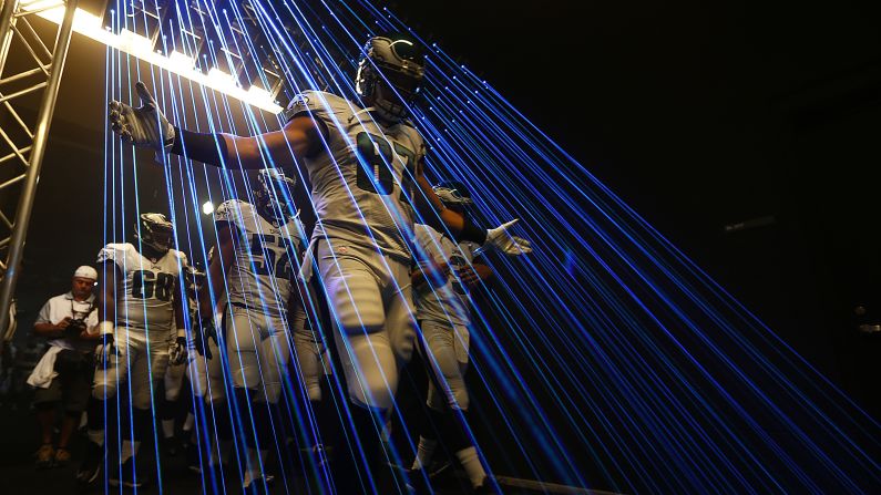 Philadelphia's Brent Celek leads his team out of the tunnel before a home game against Dallas on Sunday, September 20.