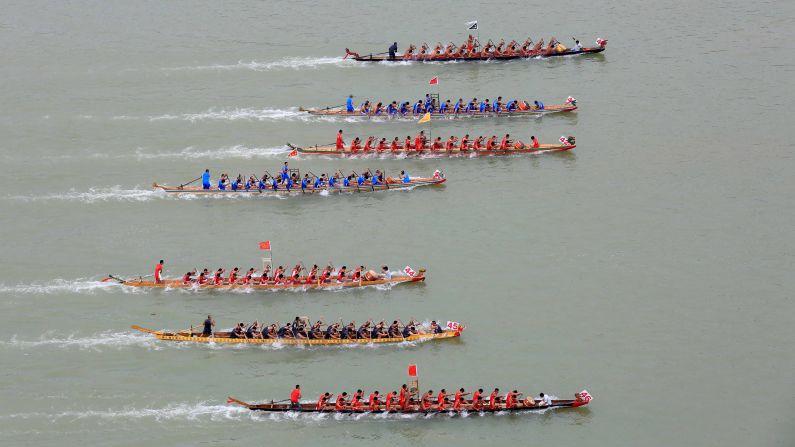 Dragon boats race in Liuzhou, China, on Monday, September 21.