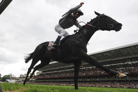 Treve and jockey Thierry Jarnet made it back-to-back wins after winning the "Arc" in 2013 and last year (pictured). <br />