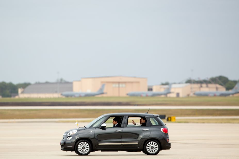 Pope Francis departs from Andrews Air Force Base in Maryland shortly after his flight landed on Tuesday, September 22.