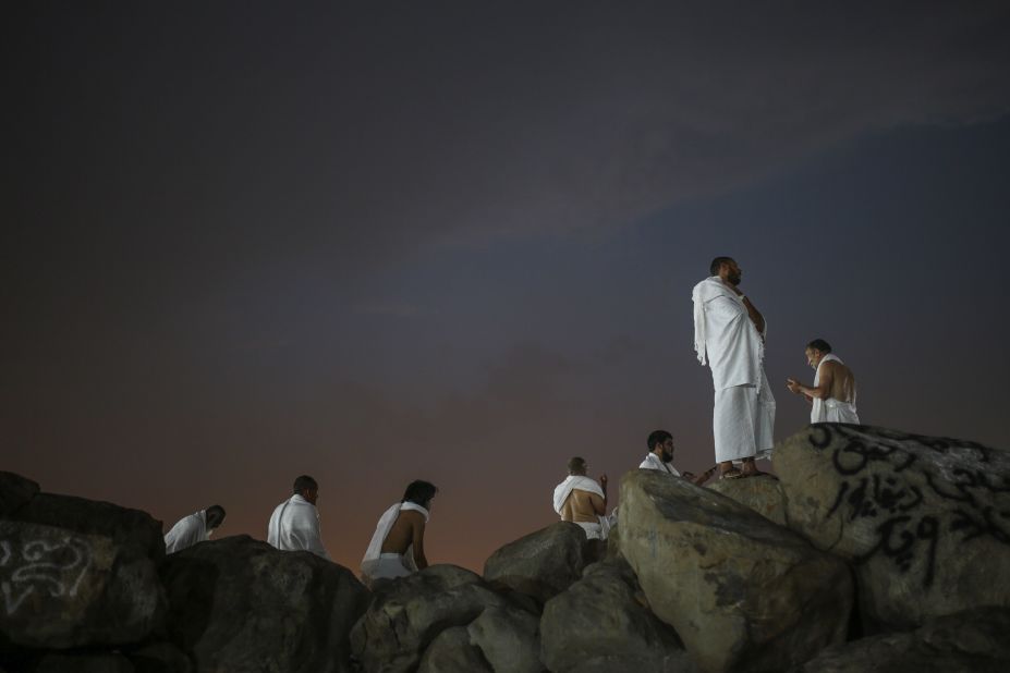 Muslim pilgrims pray on the Mountain of Mercy on Tuesday, September 22.
