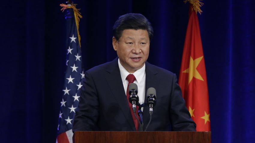 Chinese President Xi Jinping speaks Tuesday, Sept. 22, 2015, at a banquet in Seattle. Xi was in Seattle on his way to Washington, D.C., for a White House state dinner on Friday. (AP Photo/Ted S. Warren)