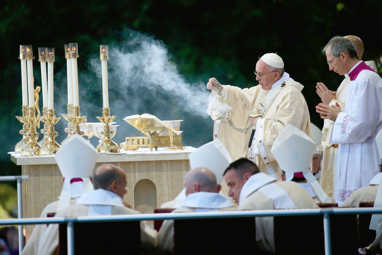 Pope Francis canonizes Serra during a Mass in Washington on Wednesday, September 23.