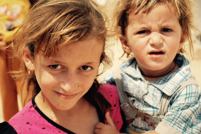 9 year-old Katrine Hamou and her two-year-old brother Zimar Hamou are from Sinjar.<br />