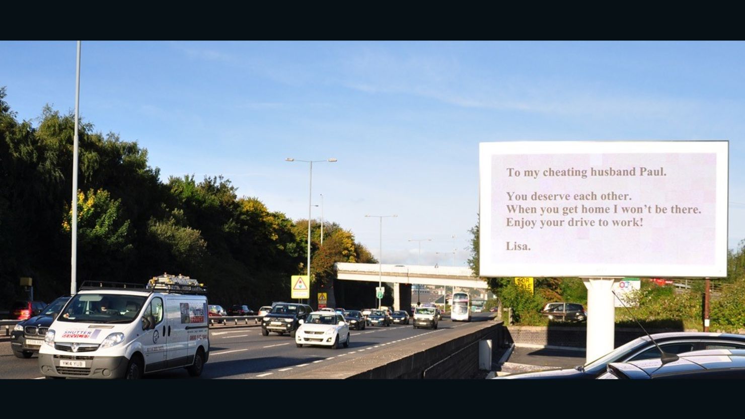 The hard hitting billboard sign was positioned alongside a busy highway in Sheffield, northern England.