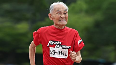 Hidekichi Miyazaki runs the 100-meter dash in Kyoto on August 3, 2014.