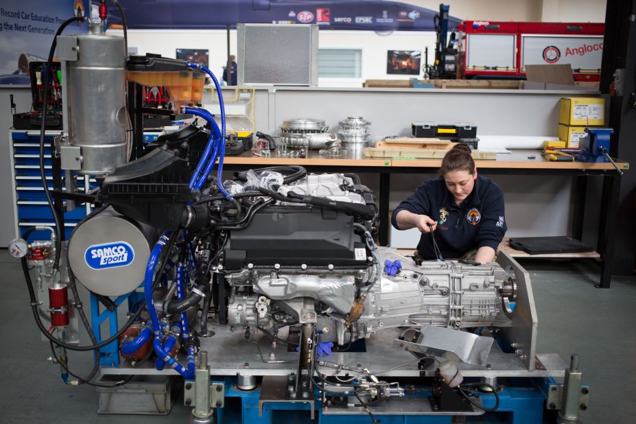 An engineer at work on the Bloodhound SSC engine in March 2015.