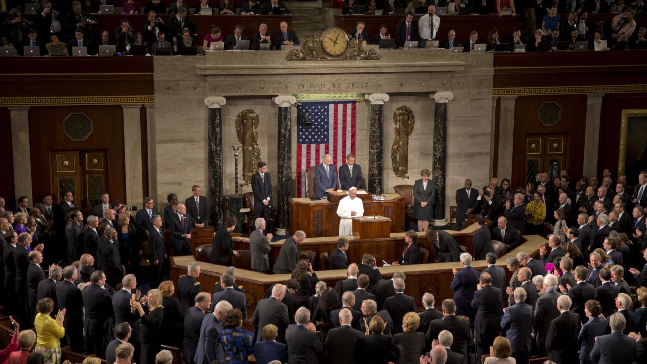 Pope Francis addresses a joint meeting of the U.S. Congress on Thursday, September 24. During the Pope's <a href="http://www.cnn.com/2015/09/22/us/gallery/pope-francis-visits-united-states/index.html" target="_blank">six-day visit</a> of the United States, he is also making stops in New York and Philadelphia.