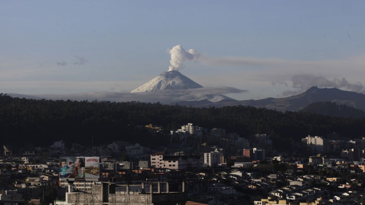 A plume of vapor rises from the Cotopaxi volcano near Quito, Ecuador, on Monday, September 21.