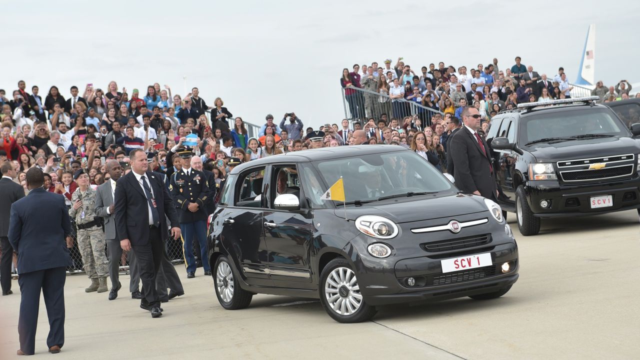 Pope Francis departs from Andrews Air Force Base in Maryland shortly after his flight landed on Tuesday, September 22.