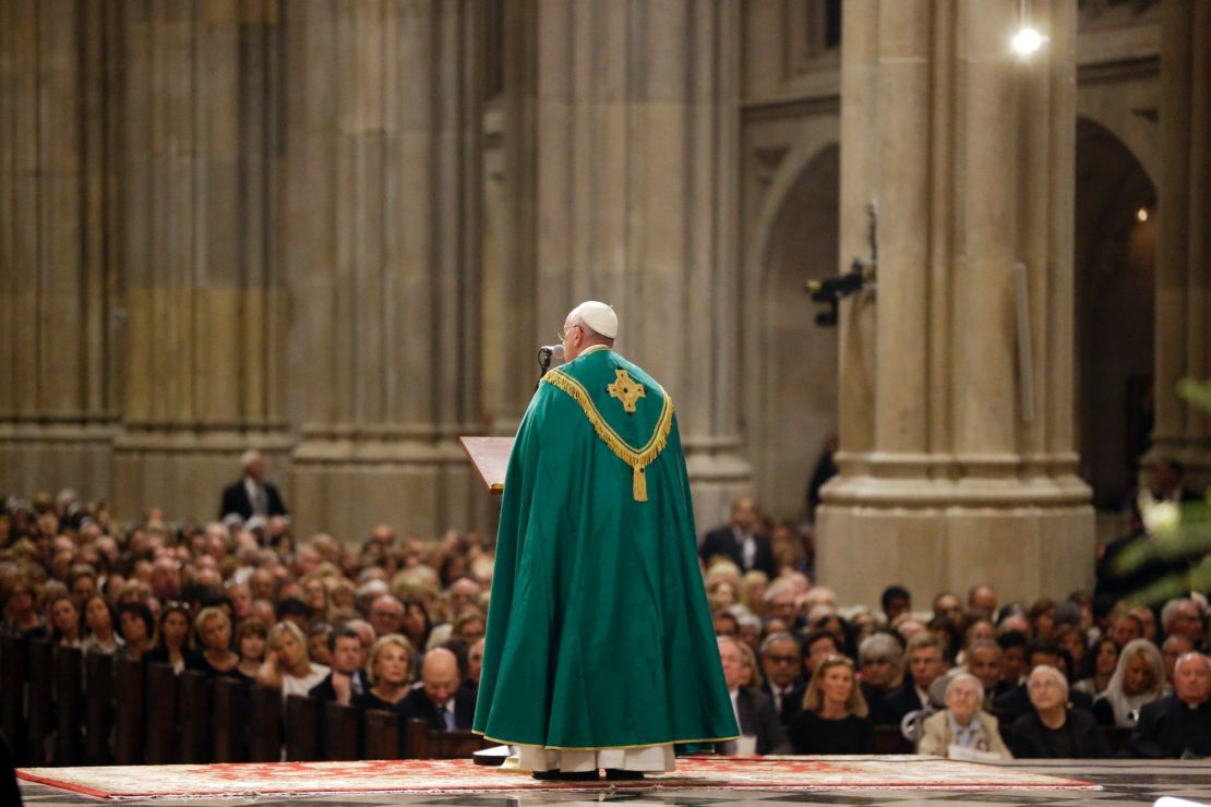 Pope Francis speaks during vespers Thursday night.