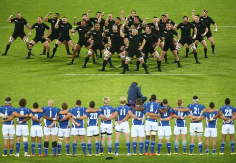 The All Blacks performed their customary Haka war dance before the match in London. 