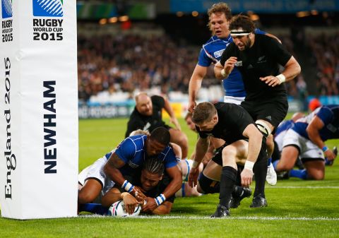 Julian Savea, playing on the left wing, also scored two tries for New Zealand -- both in the second half. 