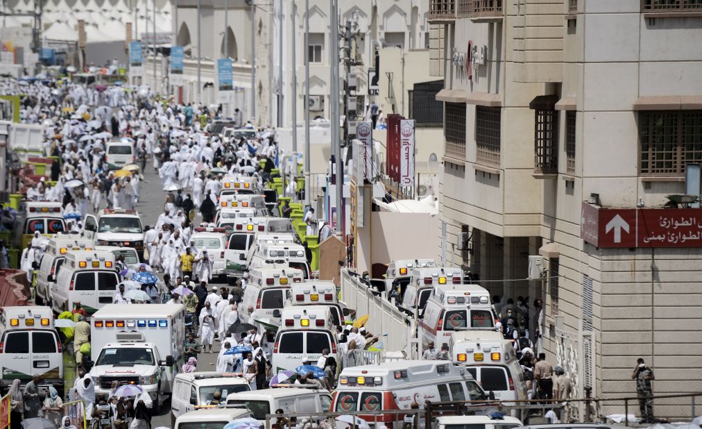 Saudi ambulances arrive on the scene. 