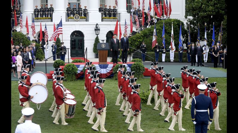 Obama and Xi during the arrival ceremony at the White House. It is Xi's first official state visit.