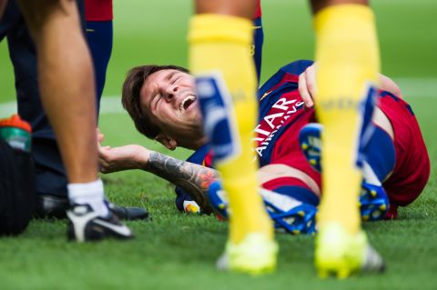 <strong>September 26th. 2015:</strong> It's a sight no Barcelona fan wanted to see -- Lionel Messi injured. The star faced two months on the side-lines after tearing a ligament in his knee during Barca's 2-1 win over Las Palmas. 