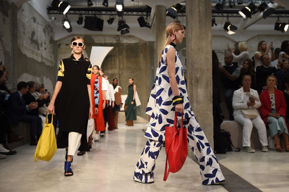 Marni was heavy on paillettes, geometric shapes and over-sized prints.