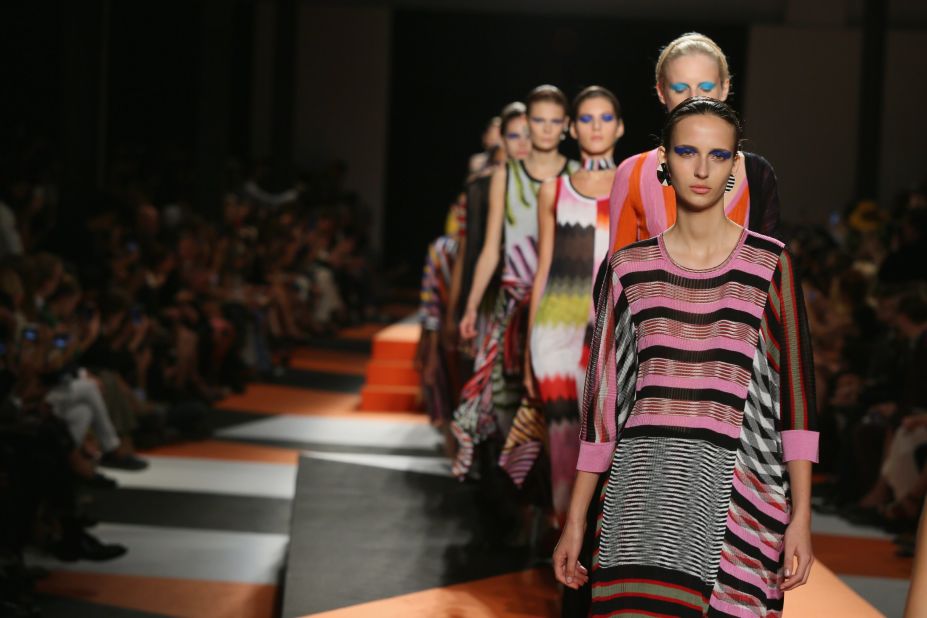 This season's Missoni collection was surprisingly subdued for the brand, which is typically known for extremely bold prints and color combinations.