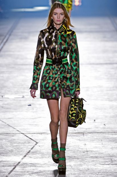 Donatella Versace dedicated her spring/summer show to "women everywhere." Her collection featured military pieces and an updated take on animal print in acid greens and yellows. 