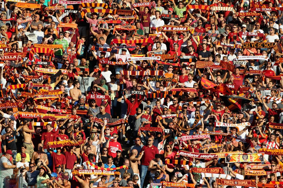Fans look on during the Serie A match between Roma and Juventus at the Stadio Olimpico on August 30, 2015.