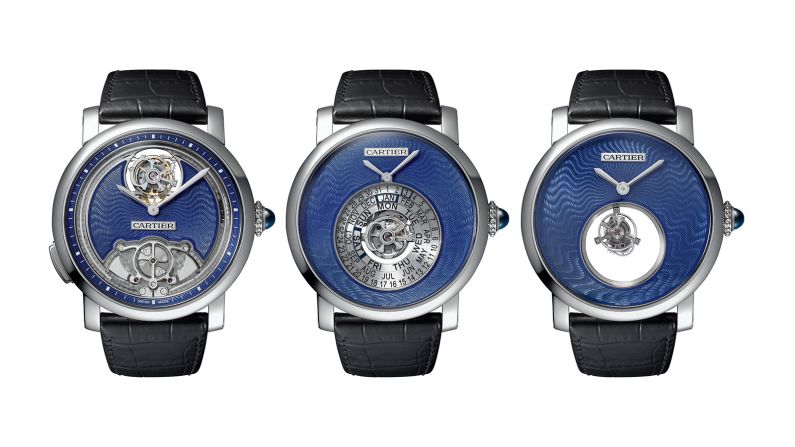 Cartier unveiled a limited edition box (there are only a total of five available) that features three standout watches, each said to exemplify Cartier's watchmaking identity. The Mysterious Double Tourbillon, which features a rotating tourbillon at the heart of the watch; the Minute Repeater Tourbillon, which combines the Flying Tourbillon with a Minute Repeater; and the Astrocalendar, which features a complex calendar system that can differentiate between a normal year and a leap year. 