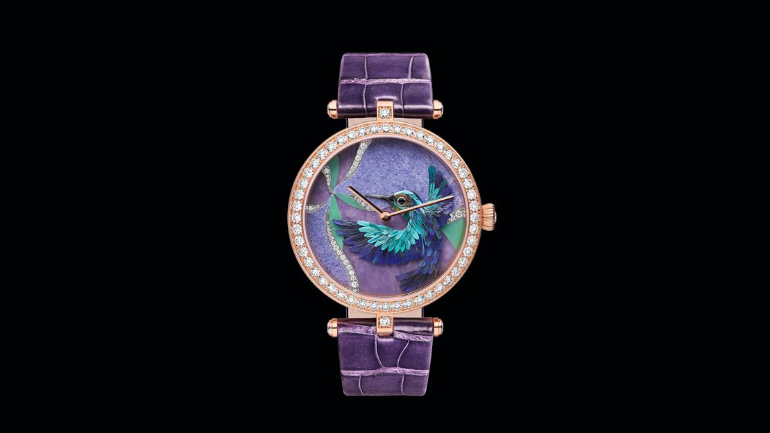 Van Cleef and Arpels debuted Extraordinary Dials, bird-inspired timepieces that feature miniature feather art, at Watches and Wonders 2015.