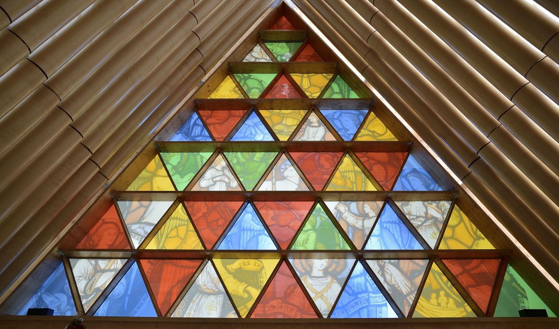 Ban's Cardboard Cathedral in Christchurch, New Zealand is a temporary replacement, but built to 130% of the current earthquake standard.