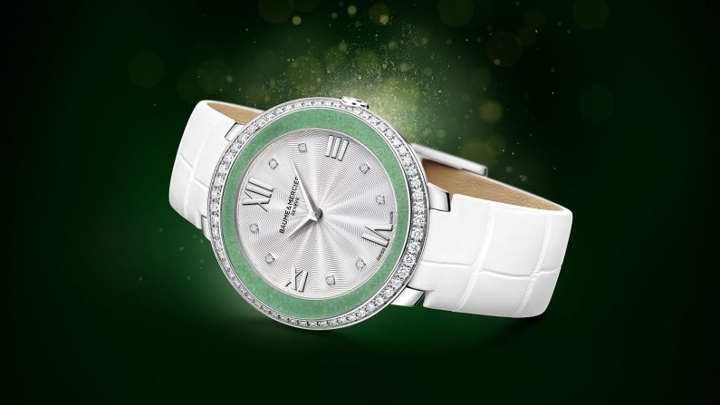 A tribute to the women of Asia, Baume & Mercier revealed the Promesse Jade watch. The use of jade is due to the belief that the gemstone holds a protective aura, and the piece is then finished with 61 diamonds. 