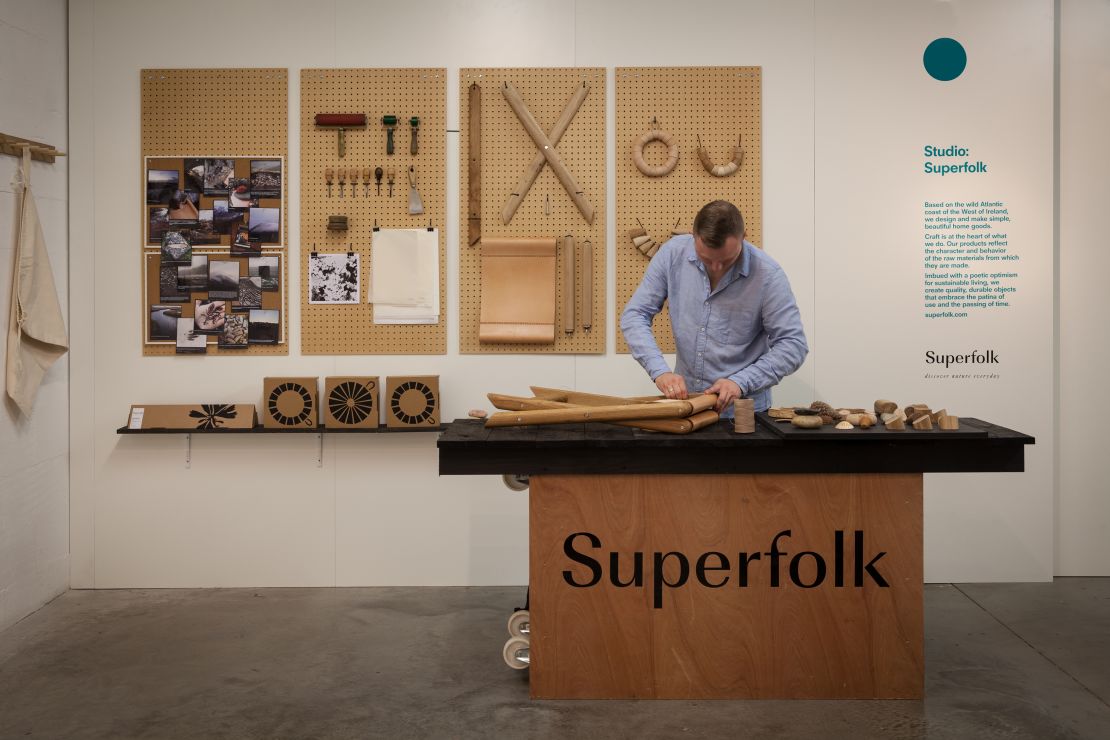 Gearoid Muldowney in the Superfolk live studio at Ó making a Superfolk Folding Stool, part of the Design & Crafts Council of Ireland's LDF presence.