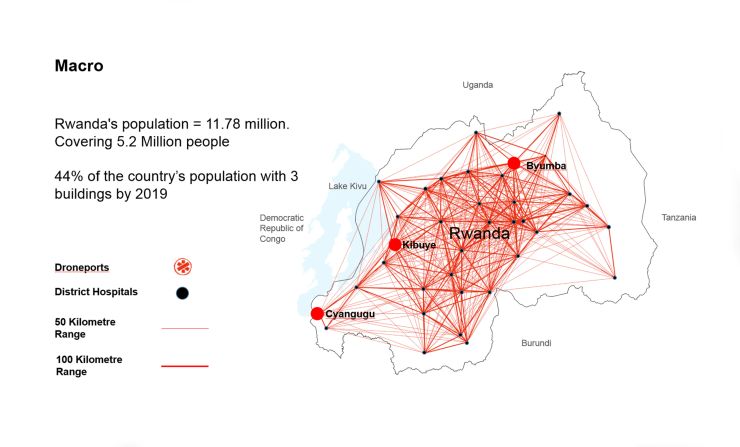 For the network to be functional, three droneports are needed, and they would be able to cover a significant portion of rural Rwanda.<br /><br /><a href="index.php?page=&url=http%3A%2F%2Fafrotech.epfl.ch%2Fpage-100032-en.html" target="_blank" target="_blank">Ledgard</a>, whose intimate knowledge of the continent also comes from a decade of work as news correspondent from troubled areas, envisions the idea to soon expand to other countries, with Angola, Congo, Ethiopia, Nigeria and Côte d'Ivoire as ideal candidates.<br />But the droneports would be useful outside of Africa as well, wherever road networks are limited, such as in Siberia, parts of Brazil and Argentina, Canada and even the North of Scotland.