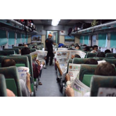 Photographer and writer <a href="https://instagram.com/greenredaj/" target="_blank" target="_blank">Arjun Mehta</a> snapped this scene of commuters on the 6:45am train into New Delhi.<br /><br />"India absolutely loves its newspapers," he said. <br /><br />KPMG India <a href="https://www.kpmg.com/IN/en/IssuesAndInsights/ArticlesPublications/Documents/FICCI-KPMG_2015.pdf" target="_blank" target="_blank">estimates</a> that growing literacy rates and advertising revenues will boost the Indian print industry by 8% in 2015.<br /><br />CNN social media producer <a href="https://twitter.com/rayrod" target="_blank" target="_blank">Rachel Rodriguez</a> said: "This one struck me because of how similar the scene is on morning trains and subways around the world -- this could easily be London or Washington D.C. I guess catching up on news in the mornings is pretty universal!" 