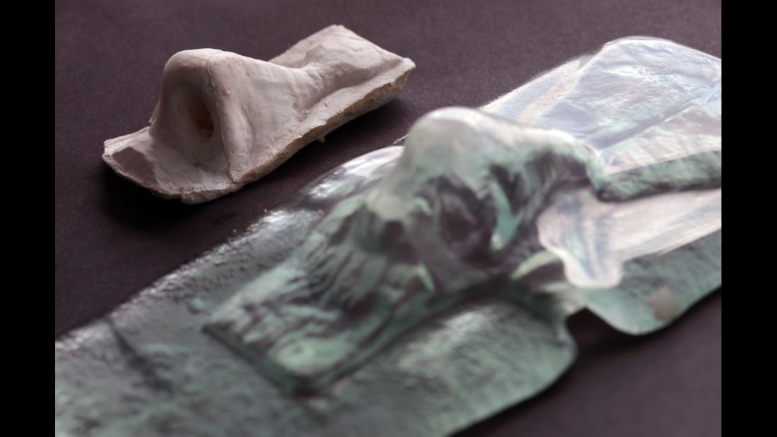 A mold and prototype of a nose. The nostrils will be created later.