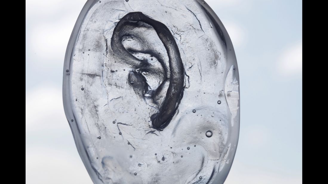 A glass mold of an ear.