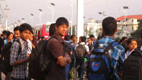 People line up for petrol and diesel in Kathmandu.