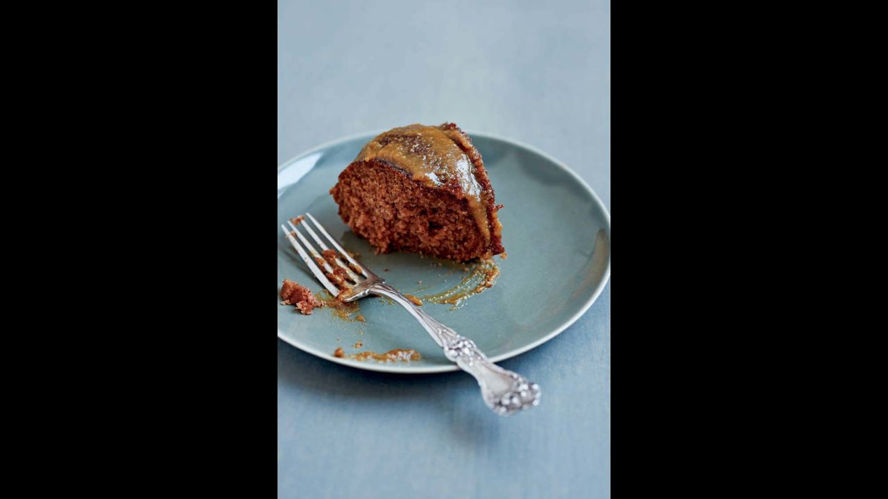 This gingered applesauce cake glazed with caramel is a staple in Reichl's house, and she often has it around for breakfast, minus the rich glaze.