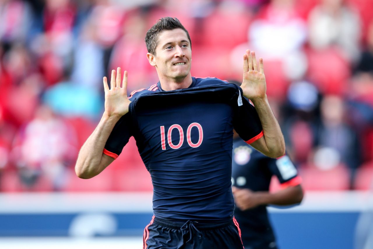 Lewandowski's brace in Bayern's 3-0 win at Mainz means he has  scored 100 goals in the German top flight in just 168 appearances. The 27-year-old reached the landmark quicker than any other foreign player in Bundesliga history.