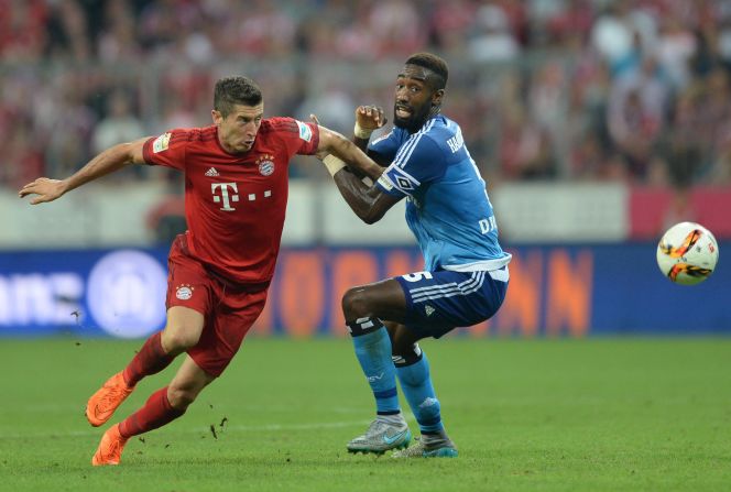 Making a perfect start to the new Bundesliga season, Lewandowski scores Bayern's second goal in a 5-0 demolition of Hamburg.