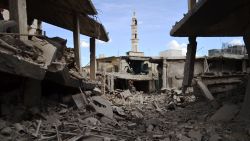 A picture taken on September 30, 2015 shows damaged buildings and a minaret in the central Syrian town of Talbisseh in the Homs province. Russian warplanes carried out air strikes in three Syrian provinces, including Homs, along with regime aircraft on September 30, according to a Syrian security source. Earlier in the day, the Syrian Observatory for Human Rights, a Britain-based monitor, reported at least 27 civilians had been killed in air strikes in the Homs province, adding that the strikes hit Rastan, Talbisseh and Zaafarani. The other Syrian security source said the Russian strikes had hit Rastan and Talbisseh in the province of Homs. AFP PHOTO / MAHMOUD TAHA        (Photo credit should read MAHMOUD TAHA/AFP/Getty Images)