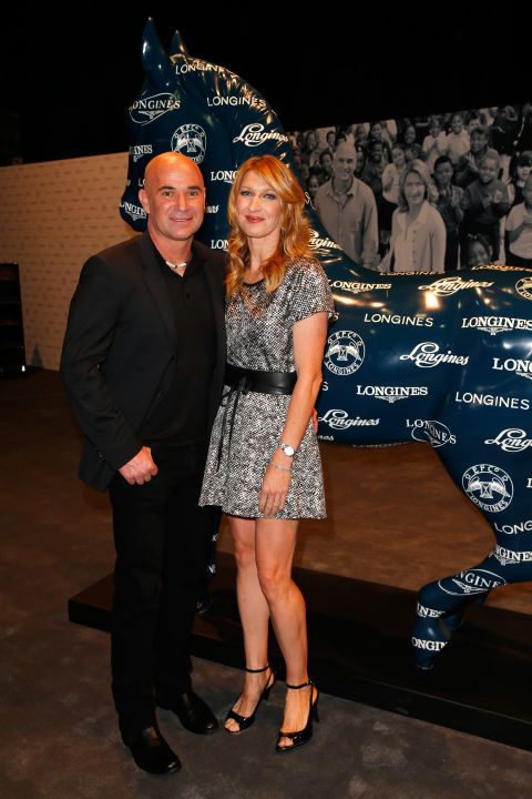 Andre Agassi and Steffi Graf pose for photographers at last year's LA Masters.