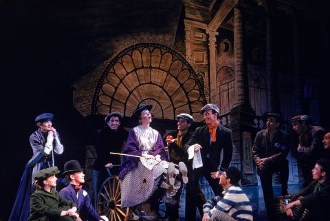 Actress Julie Andrews and others appear in the play "My Fair Lady" in 1956.  