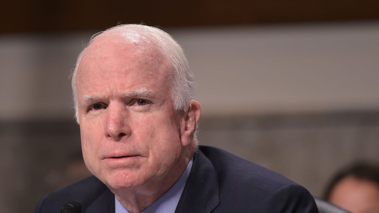 Senate Armed Service Committee Chairman Sen.John McCain, R-AZ, speaks during a Committee hearing on the military campaign against the Islamic State on July 7, 2015 on Capitol Hill in Washington, DC. AFP PHOTO/MANDEL NGAN        (Photo credit should read MANDEL NGAN/AFP/Getty Images)