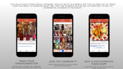 Users post body transformation photos on phone app Healthy Selfie charting their work out and diet progress.