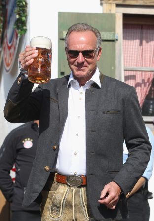 Bayern's chief executive officer Karl-Heinz Rummenigge also treated himself to a drink in honor of the club's impressive start to the season.