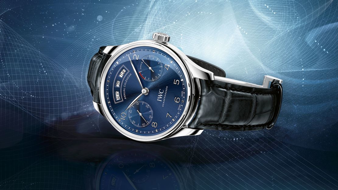 Portugieser Annual Calendar with a midnight blue dial, worn by Georges Kern during this year's Watches & Wonders fair. 