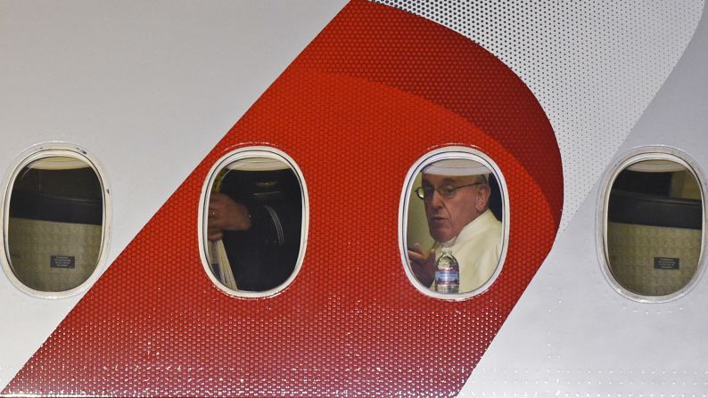 Pope Francis looks out a plane's window Sunday, September 27, as he prepares to head back to Rome after a six-day visit to the United States. <a href="http://www.cnn.com/2015/09/22/us/gallery/pope-francis-visits-united-states/index.html" target="_blank">See more photos from the Pope's trip</a>