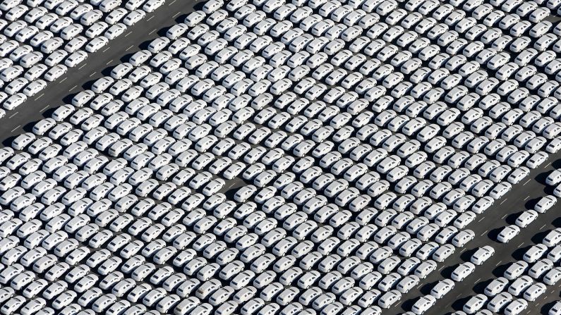 New Volkswagen cars are ready to be shipped from a factory in Emden, Germany, on Wednesday, September 30.