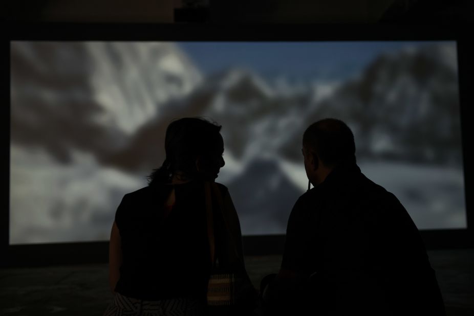 The work presents two photorealistic images of explosions: one of a museum, the other of a mountain. The artist hoped to talk about "regeneration" after seeing Ani's ruins alive with butterflies and wildlife. <br /><br />Kristina Buch, Such prophecies we write on banana skins (triangulation on criminal grace), 2015, Photo By Sahir Ugur Eren