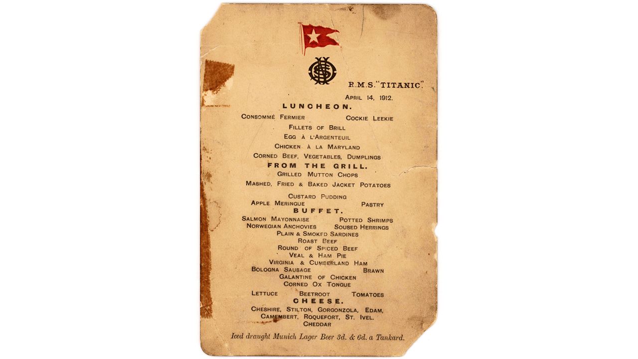 This 100 year-old luncheon menu fetched a Titanic price at a September 30 auction. 