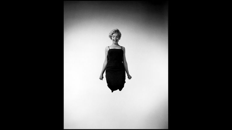 Between 1952 and 1958, Halsman convinced almost 200 people -- entertainers and heiresses, politicians and businessmen -- to leap for his camera. Performers had a natural facility, of course -- many had jumped, without prompting, as part of an NBC assignment Halsman did in 1950. Marilyn Monroe, seen here, certainly was game.  